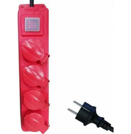 Eurolamp Πολύπριζο 4 Θέσεων με Διακόπτη και Καλώδιο 1.5m Κόκκινο