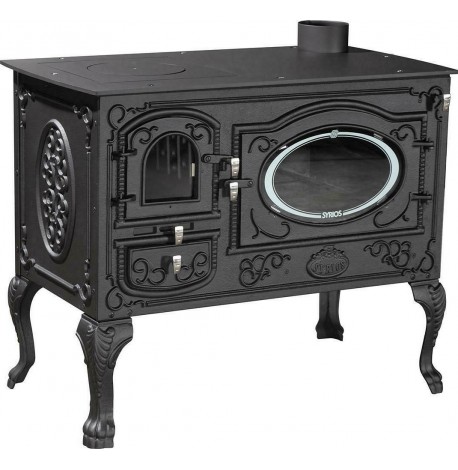 Μαντεμένια Ξυλόσομπα - Κουζίνα με Φούρνο 9.5kW Μαύρη Syrios Tripolis