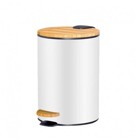 Bormann Μεταλλικό Καλαθάκι Μπάνιου Άσπρο Με Ξύλινο Καπάκι 20,5x28cm