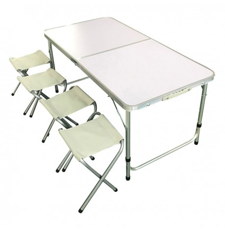 Τραπεζαρία Πικ-Νικ Αλουμινίου Πτυσσόμενη σε Βαλιτσάκι Λευκό 5τμχ Bormann